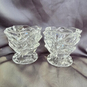 Pair Set Of 2 Lead Crystal Votive Candle Holders Flower Ruffle Elegant Formal 3"